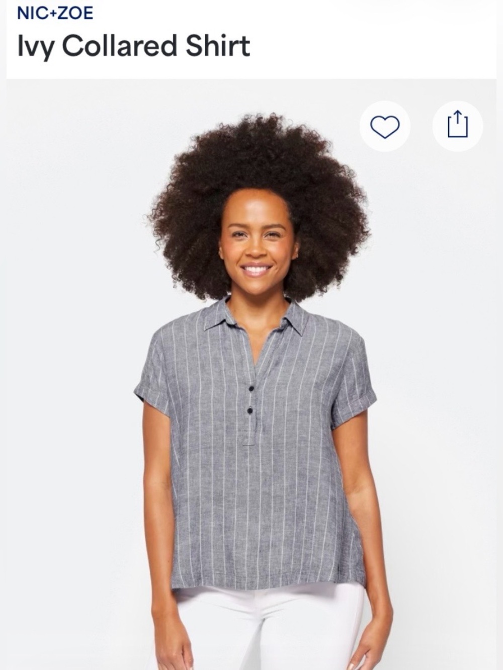 NIC+ZOE Striped Collared Short Sleeve Shirt - Gray & White